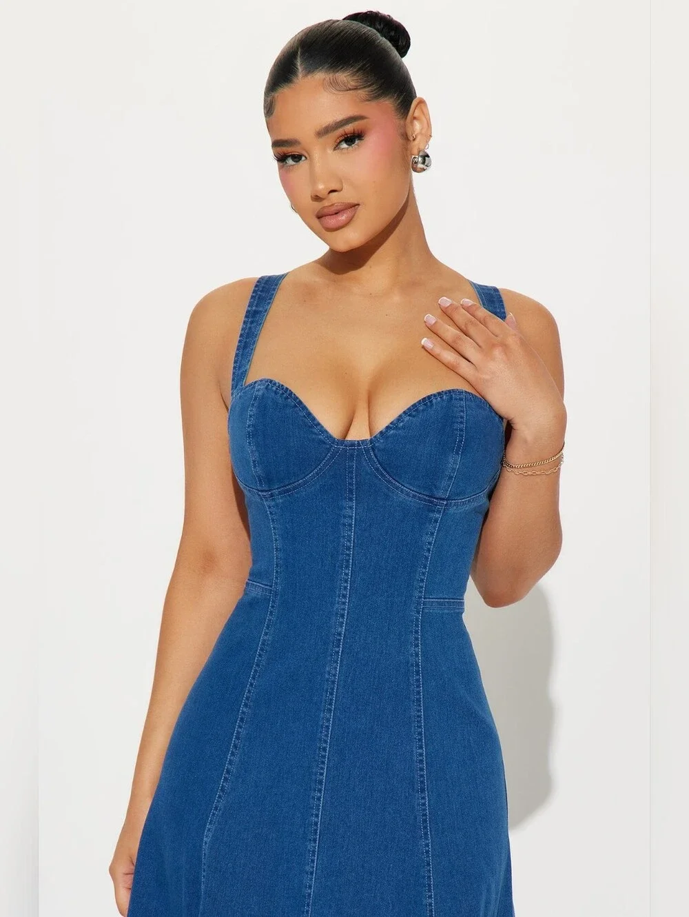 Fashion Nova GIDDY UP Denim Midi Maxi Dress SZ LG - Picture 2 of 9